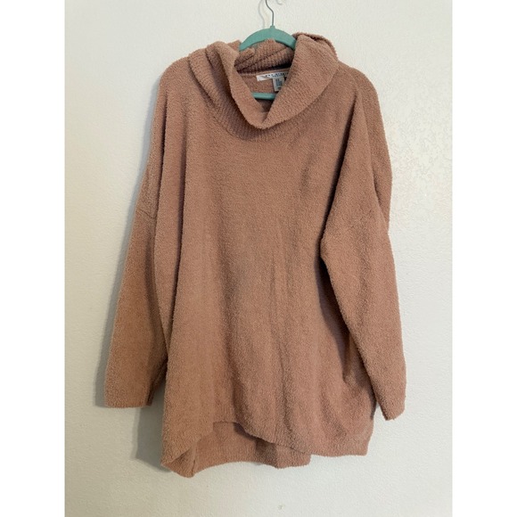 Max Studio Women's 2X Brown Fuzzy Pullover Tunic Cowl Neck Sweater - Picture 1 of 4